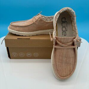 NWOT Hey Dude Women's Wendy Canvas‎ Casual Shoe, Size 7, Sparkling Rose Gold